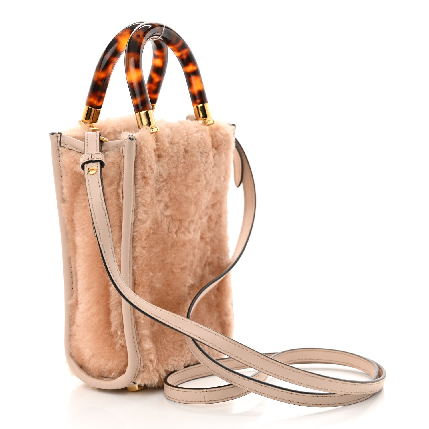 Shearling Plexiglass FF Mini Fendi Sunshine Shopper Soap White