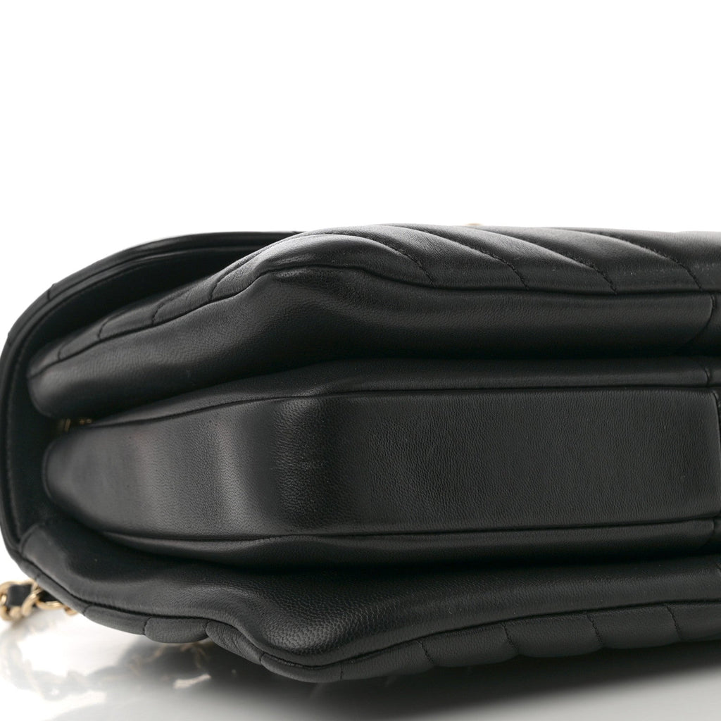 Lambskin Chevron Quilted Small Trendy CC Dual Handle Flap Bag Black
