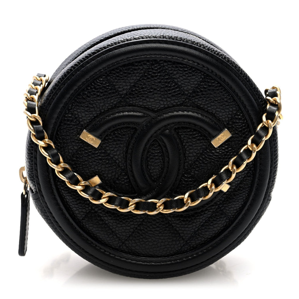 Caviar Quilted Round Filigree Crossbody Black