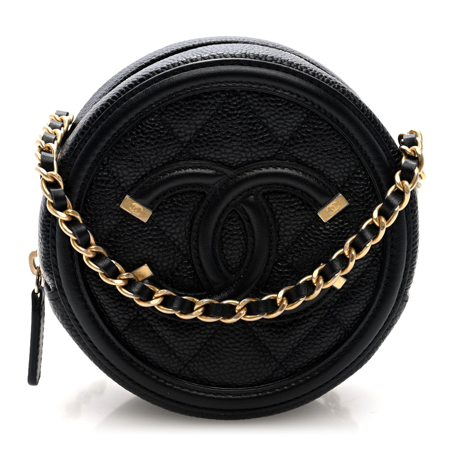 Caviar Quilted Round Filigree Crossbody Black