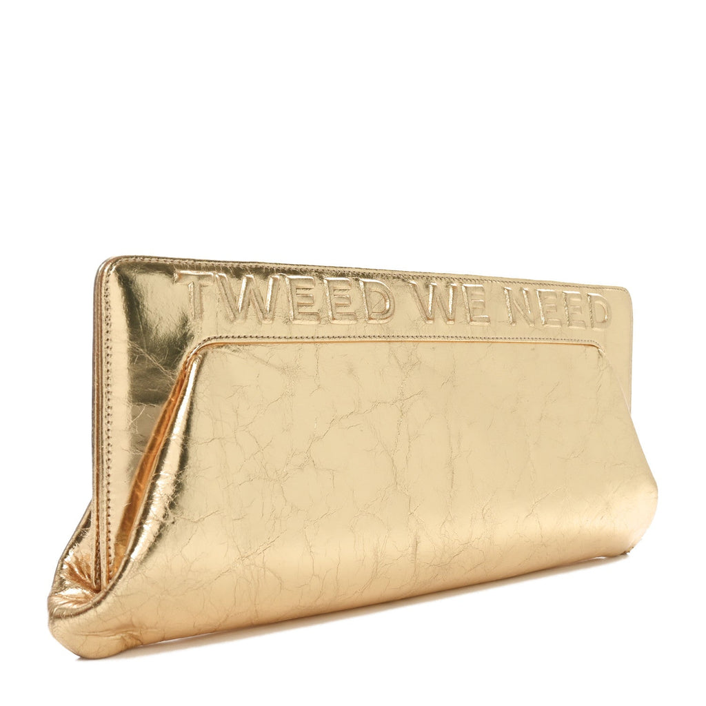 Metallic Lambskin Tweed We Need 5x5=CC Clutch Gold
