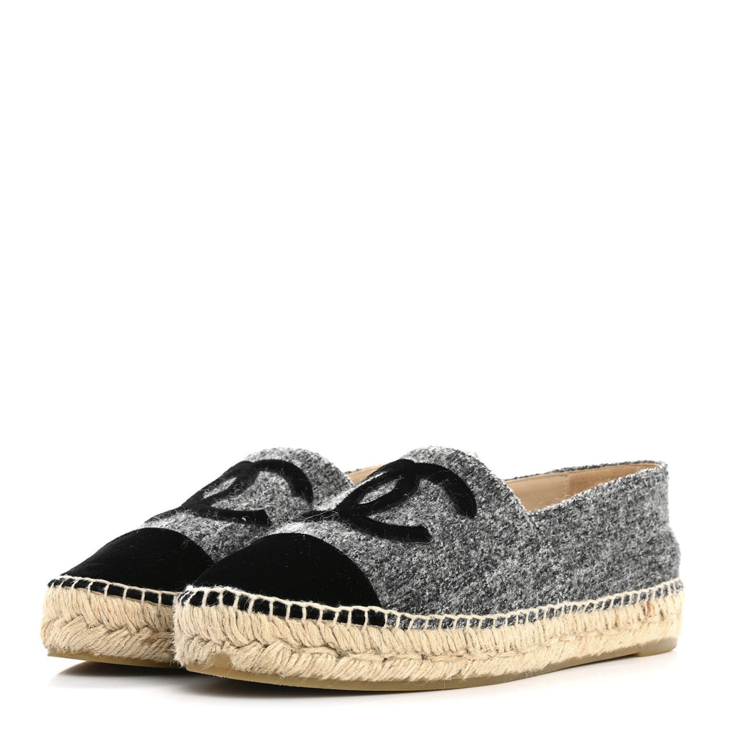 Tweed Velvet CC Espadrilles 39 Grey Black