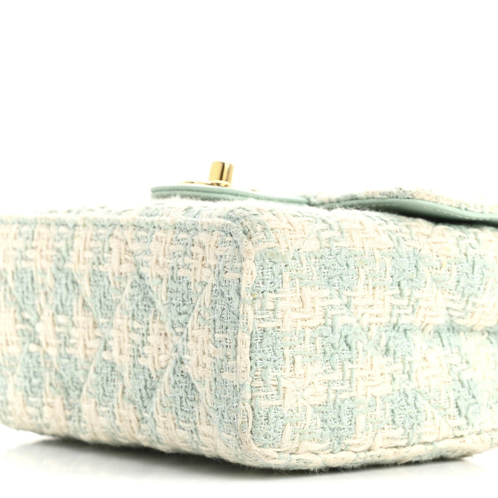 Tweed Handle Crush Top Handle Flap Bag Light Blue Ecru