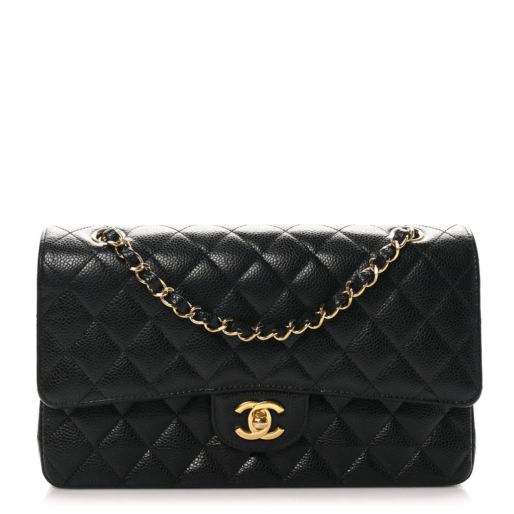 Caviar Quilted Medium Double Flap Black