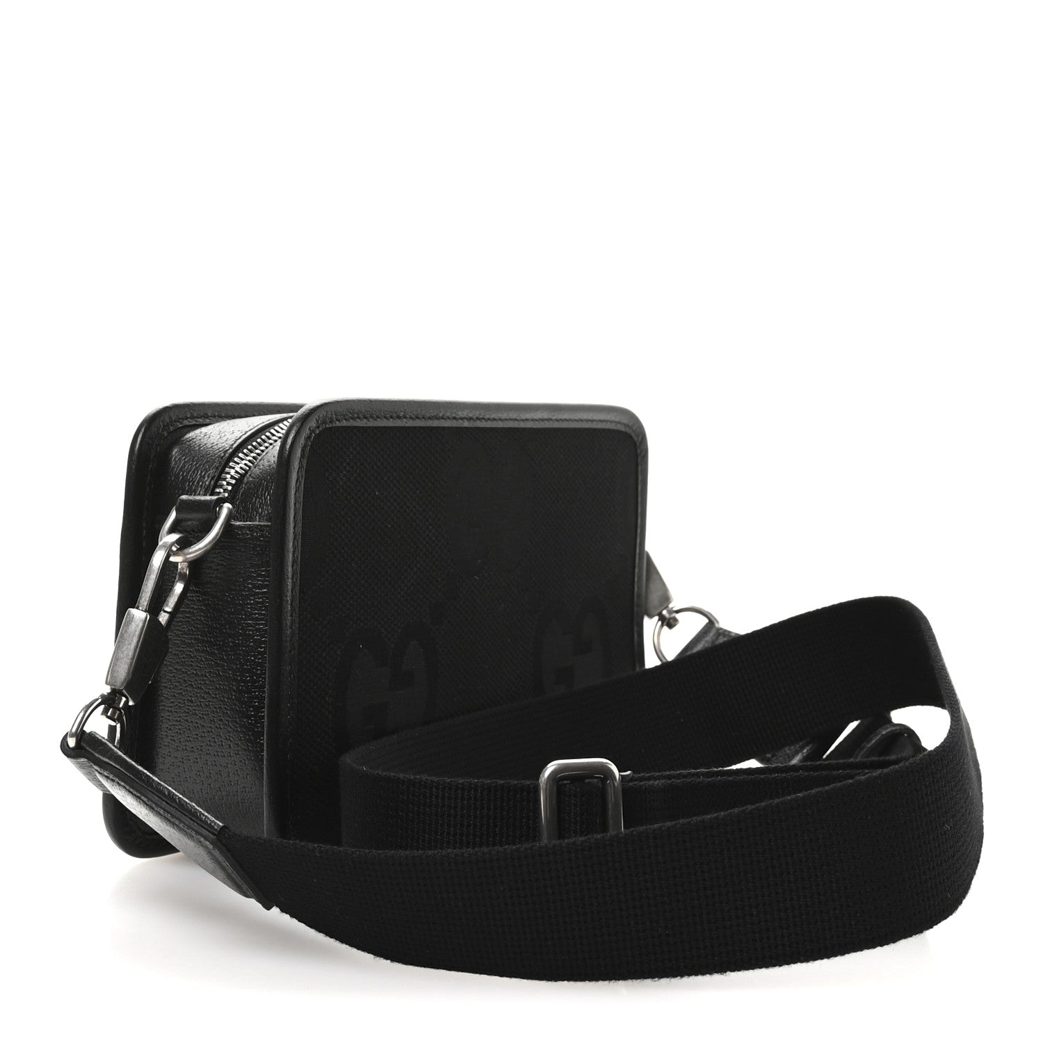Monogram Jumbo GG Textured Dollar Calfskin Web Mini Crossbody Bag Black