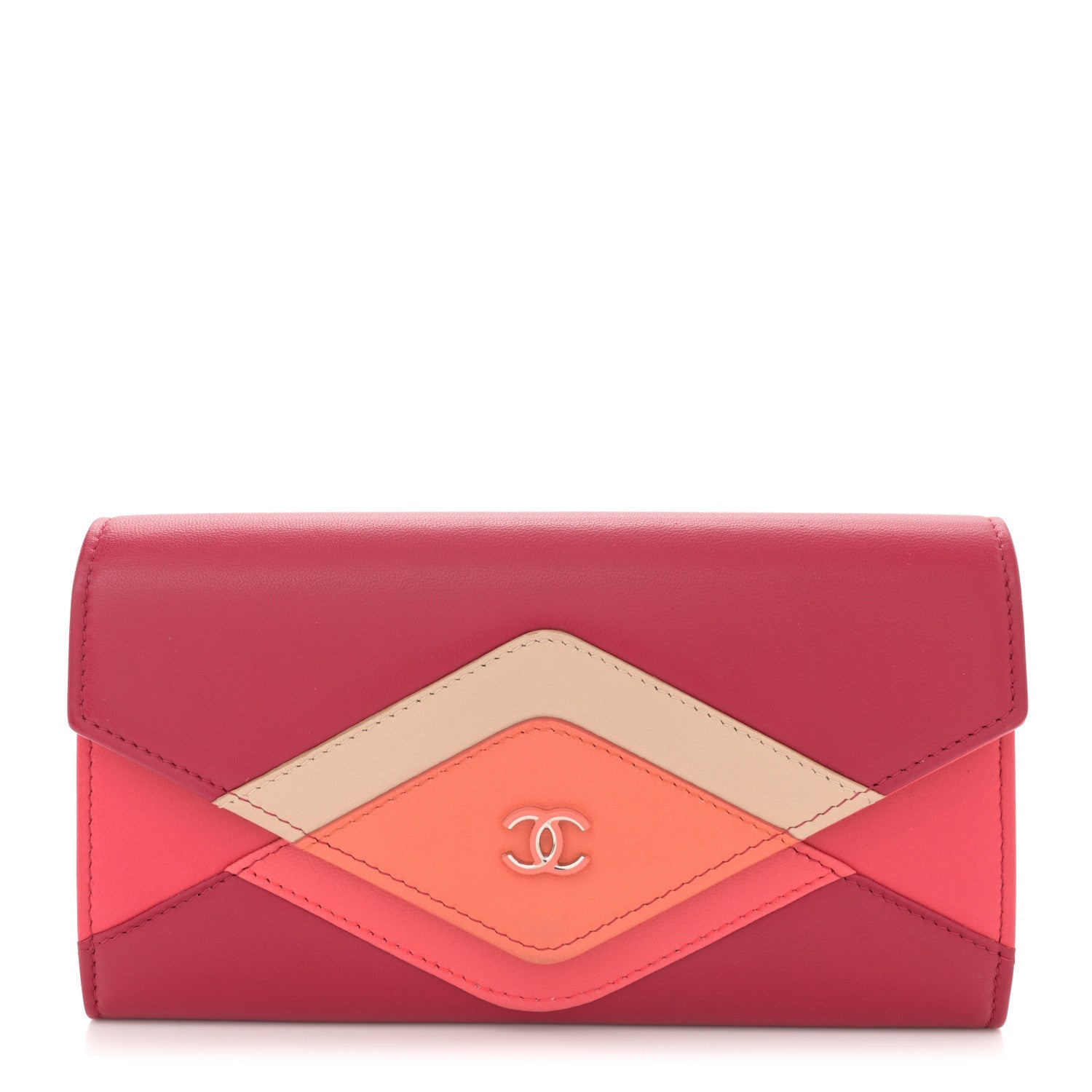 Lambskin Chevron Large Gusset Flap Wallet Dark Pink Multicolor