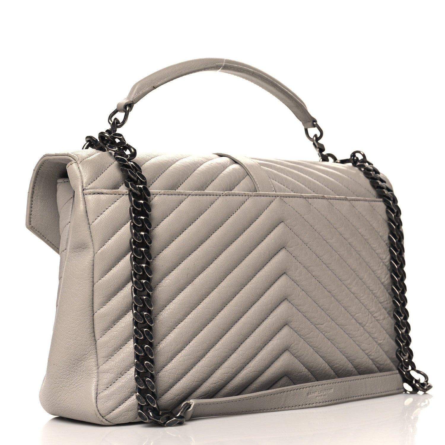 Sheepskin Matelasse Large Monogram College Satchel Light Grey
