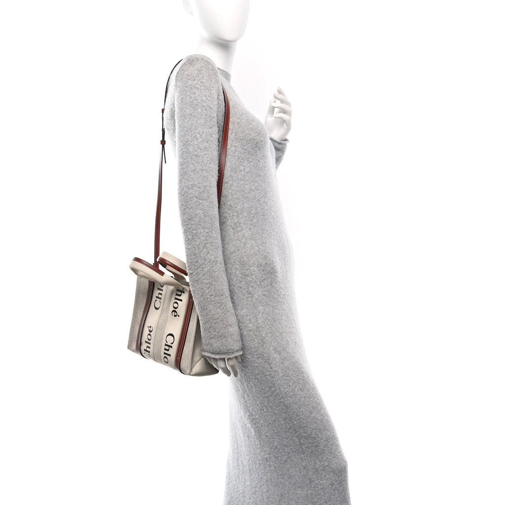 Cotton Calfskin Small Woody Ribbon Tote With Strap White Brown