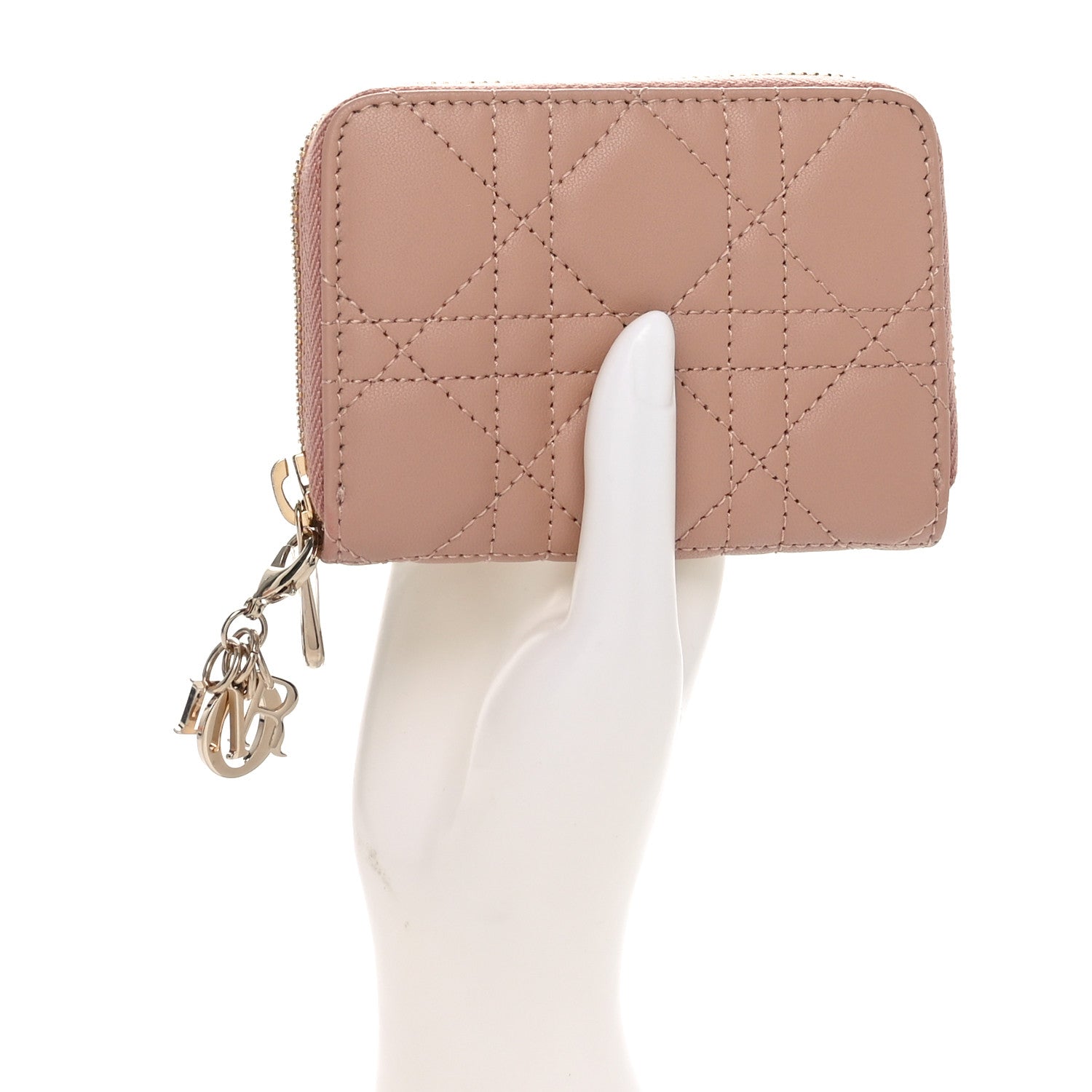 Lambskin Cannage Small Lady Dior Voyageur Coin Purse Rose Des Vents