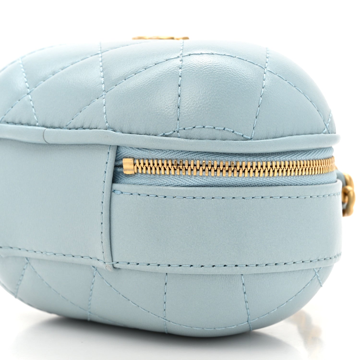 Lambskin Quilted Small CC Bubble Vanity Case With Chain Light Blue