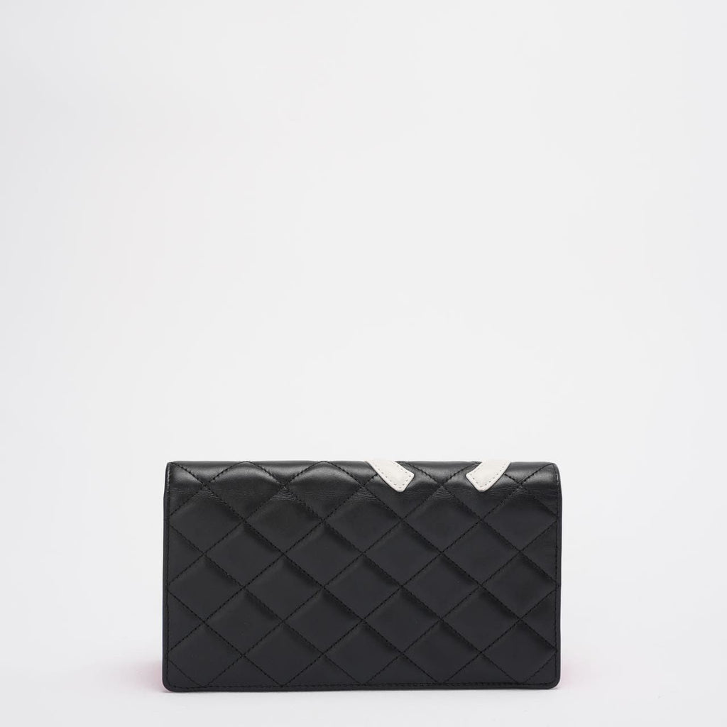 Chanel Cambon Wallet Classic Black White Wallet Quilted Calfskin with Pink Interior