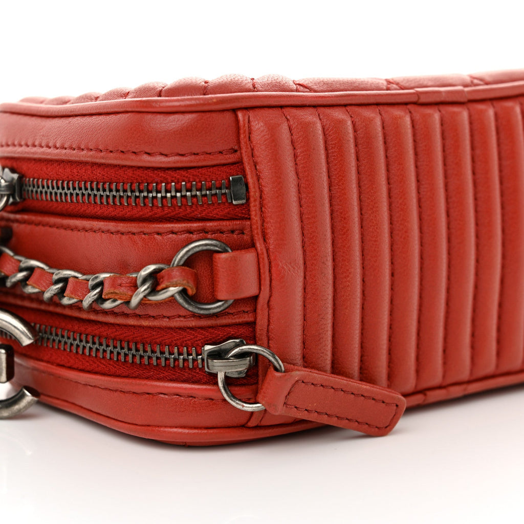 Lambskin Quilted Mini Coco Boy Camera Case Red