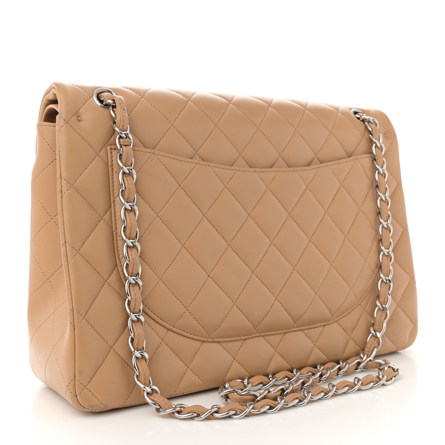 Lambskin Quilted Maxi Double Flap Beige