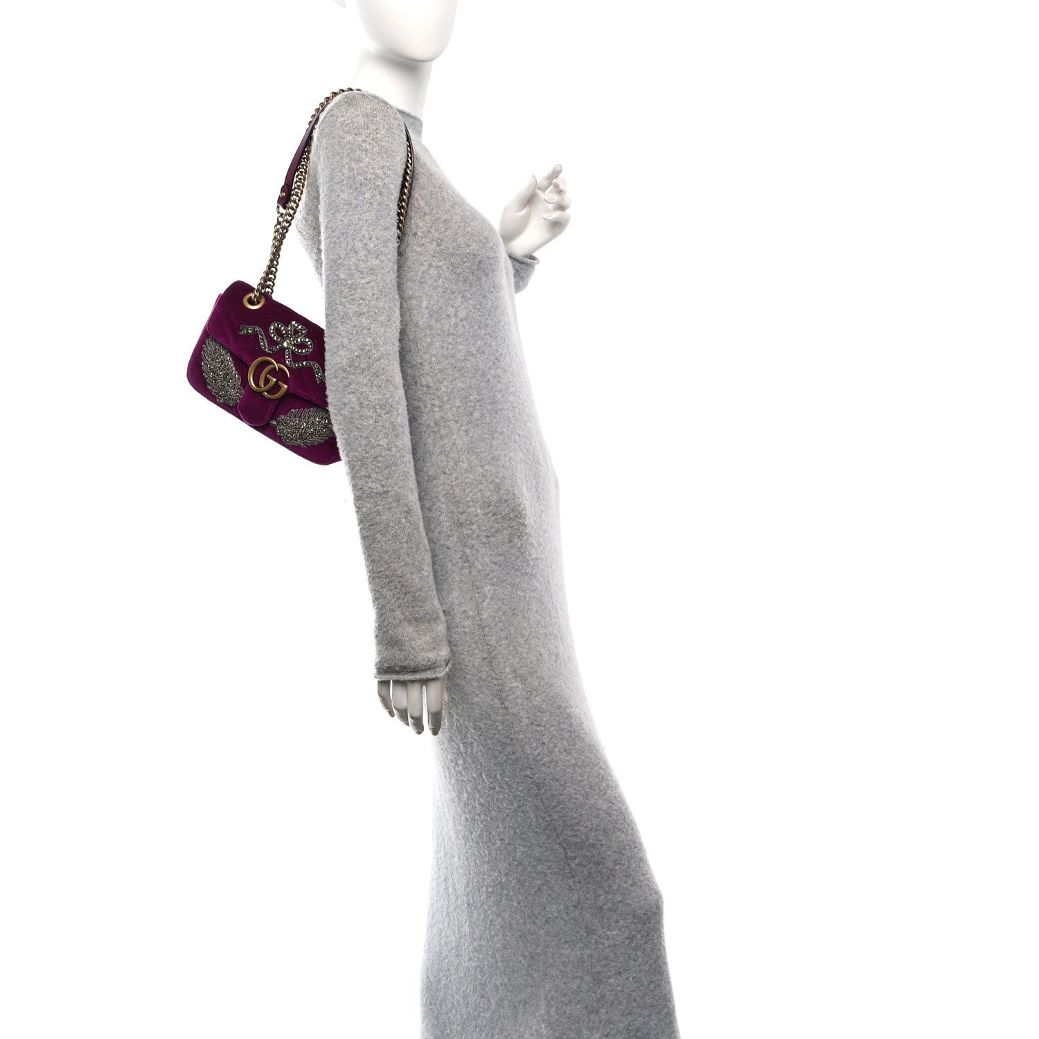 Velvet Matelasse Embroidered Mini GG Marmont Shoulder Bag Bordeaux