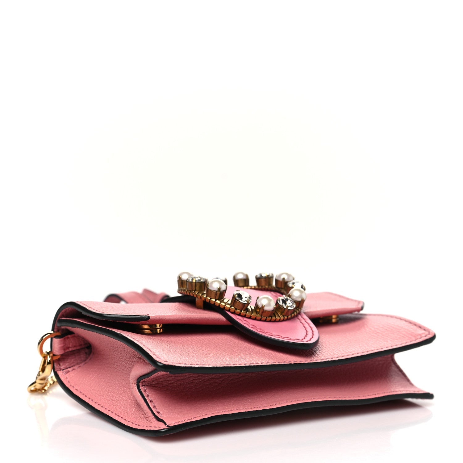 Goatskin Madras Soft Calfskin Crystal Pearl Embellished Shoulder Bag Rosa