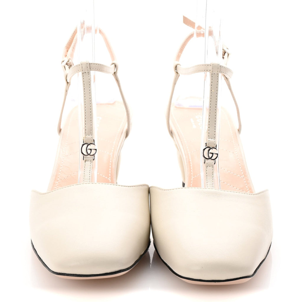 Nappa Charlotte Petite GG 55mm Slingback Pumps 41 New Mystic White