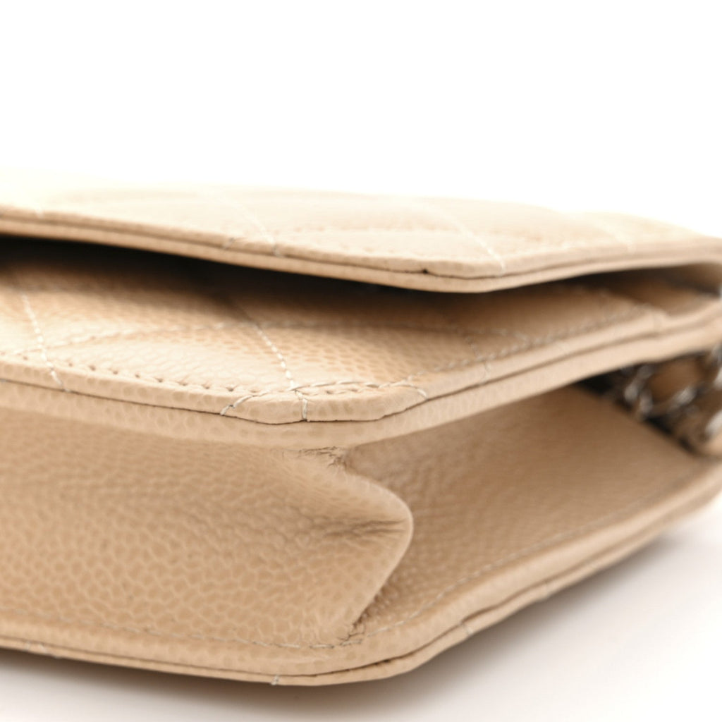 Caviar Quilted Wallet on Chain WOC Beige