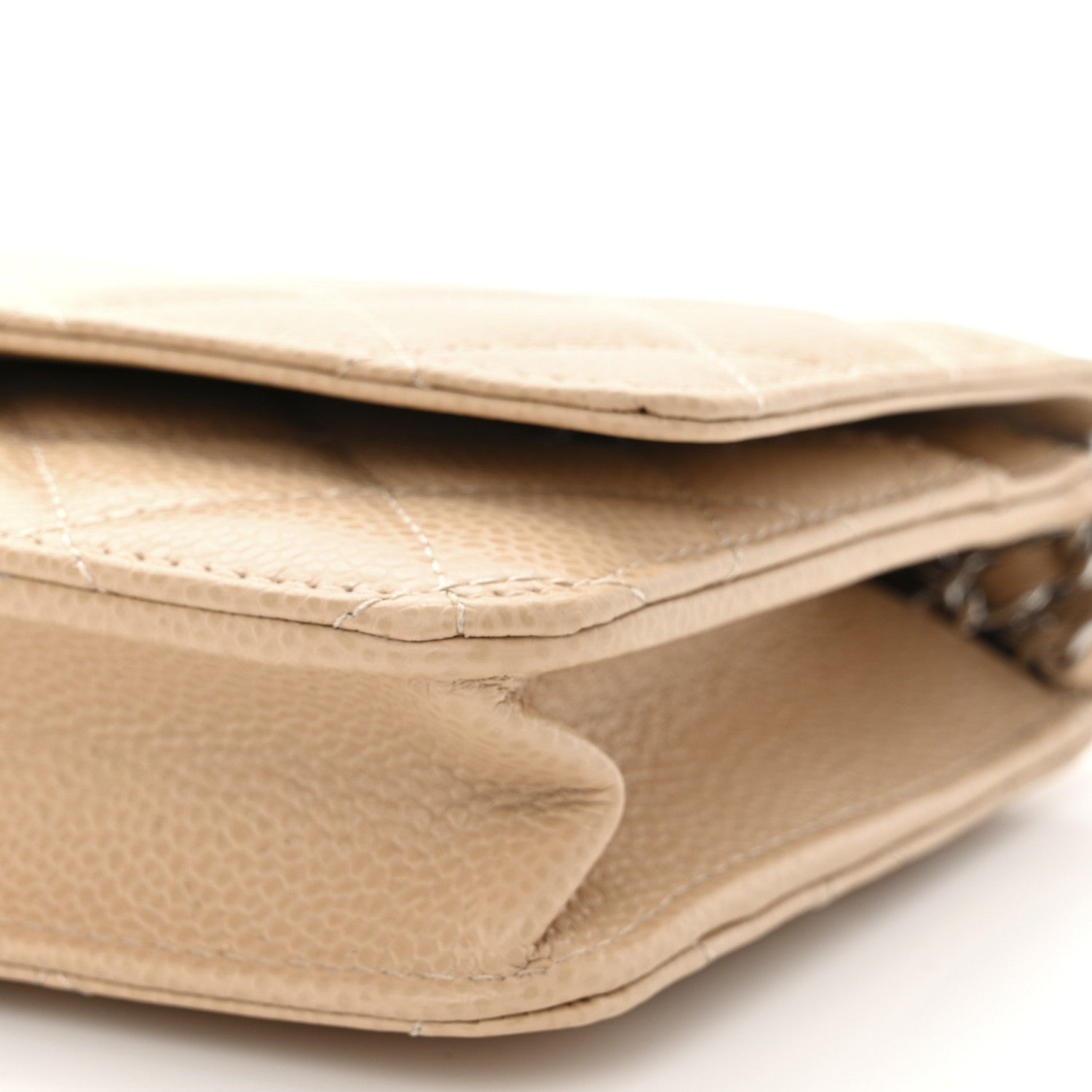 Caviar Quilted Wallet on Chain WOC Beige