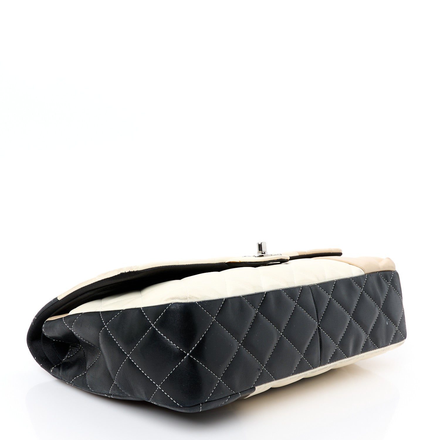 Lambskin Quilted Colorblock Jumbo Double Flap Black White Beige