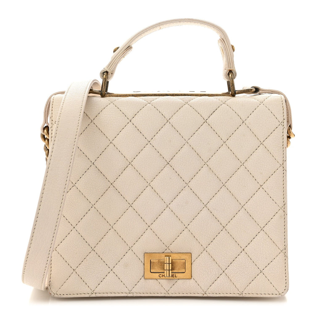 Goatskin Quilted Large Rita Top Handle Flap Beige