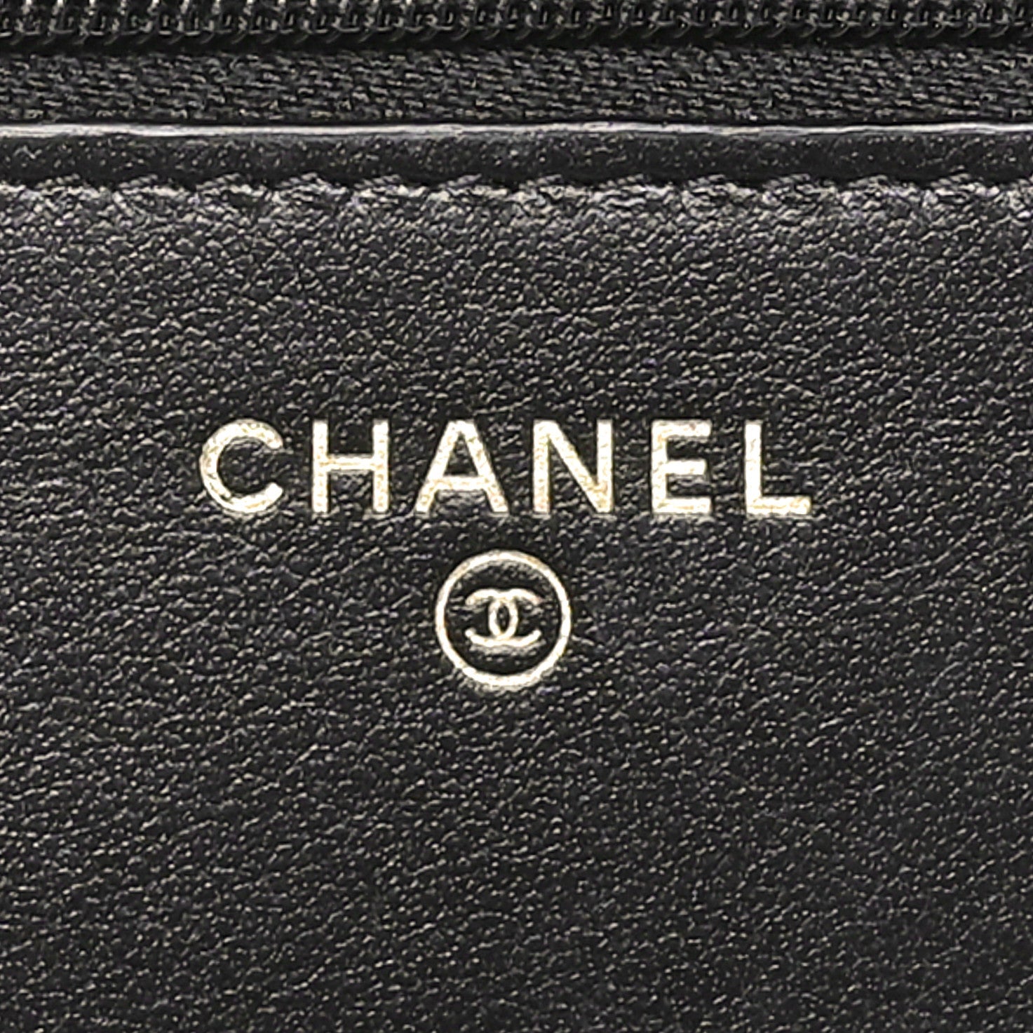 Shiny Aged Calfskin Enamel Logo Quilted Wallet On Chain WOC Black