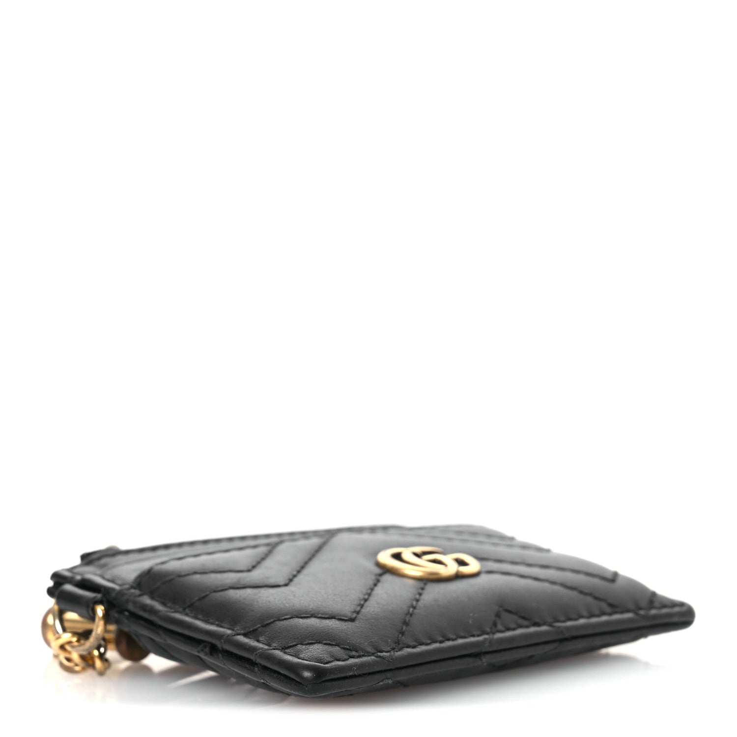 Calfskin Matelasse Chevron GG Marmont Key Case  Holder Black