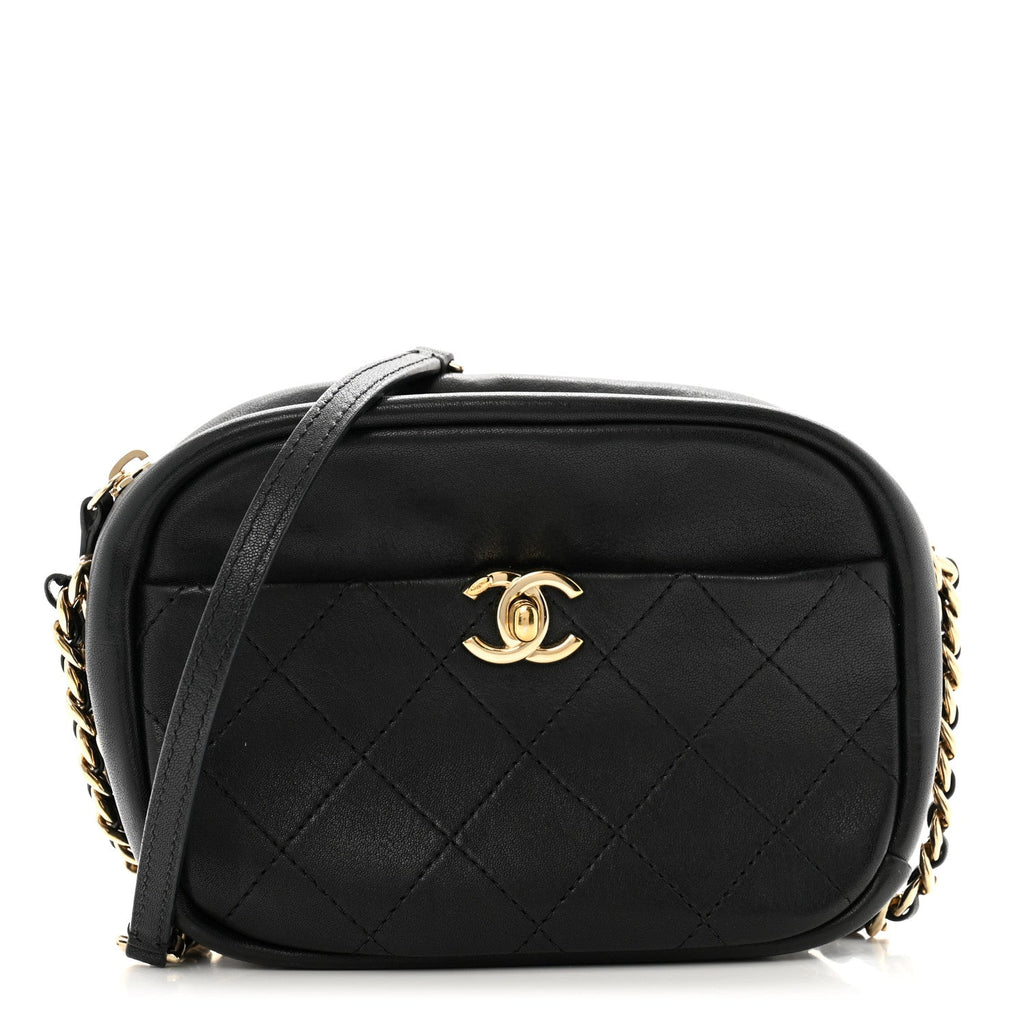 Goatskin Quilted Small Casual Trip Camera Case Black
