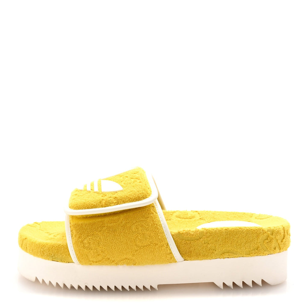 X ADIDAS Magic Sponge Terry Cloth Trefoil GG Monogram Womens Platform Sandals 39 Smile Yellow Off White