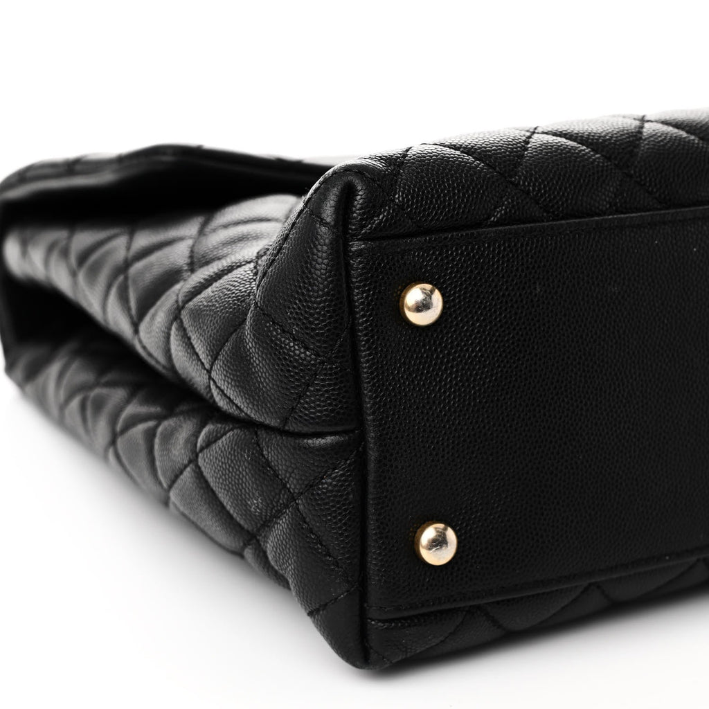 Caviar Lizard Quilted Large Coco Handle Flap Black