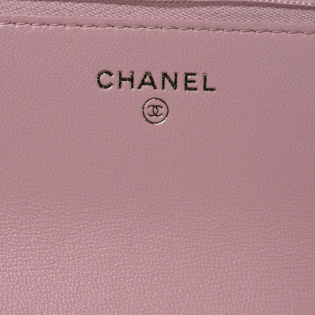 Lambskin Quilted Sweet Camellia Wallet on Chain WOC Light Beige