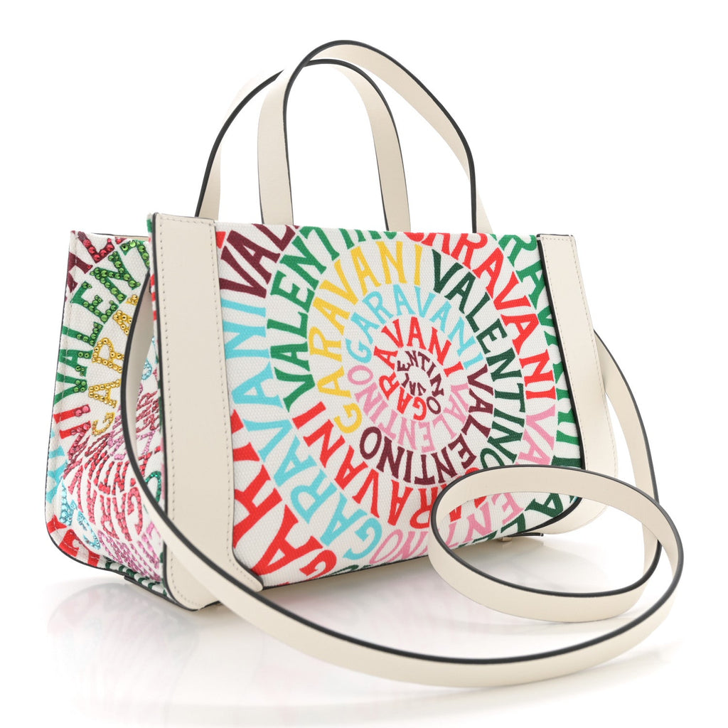 Canvas Calfskin Crystal Small Escape Loop Vlogo Signature Tote White Multicolor