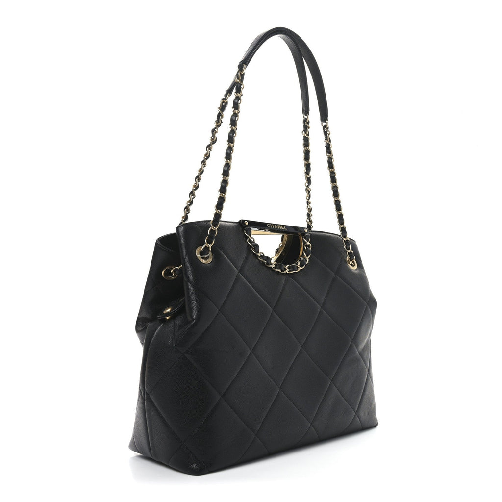 Caviar Quilted Large A Real Catch Shopping Bag Black