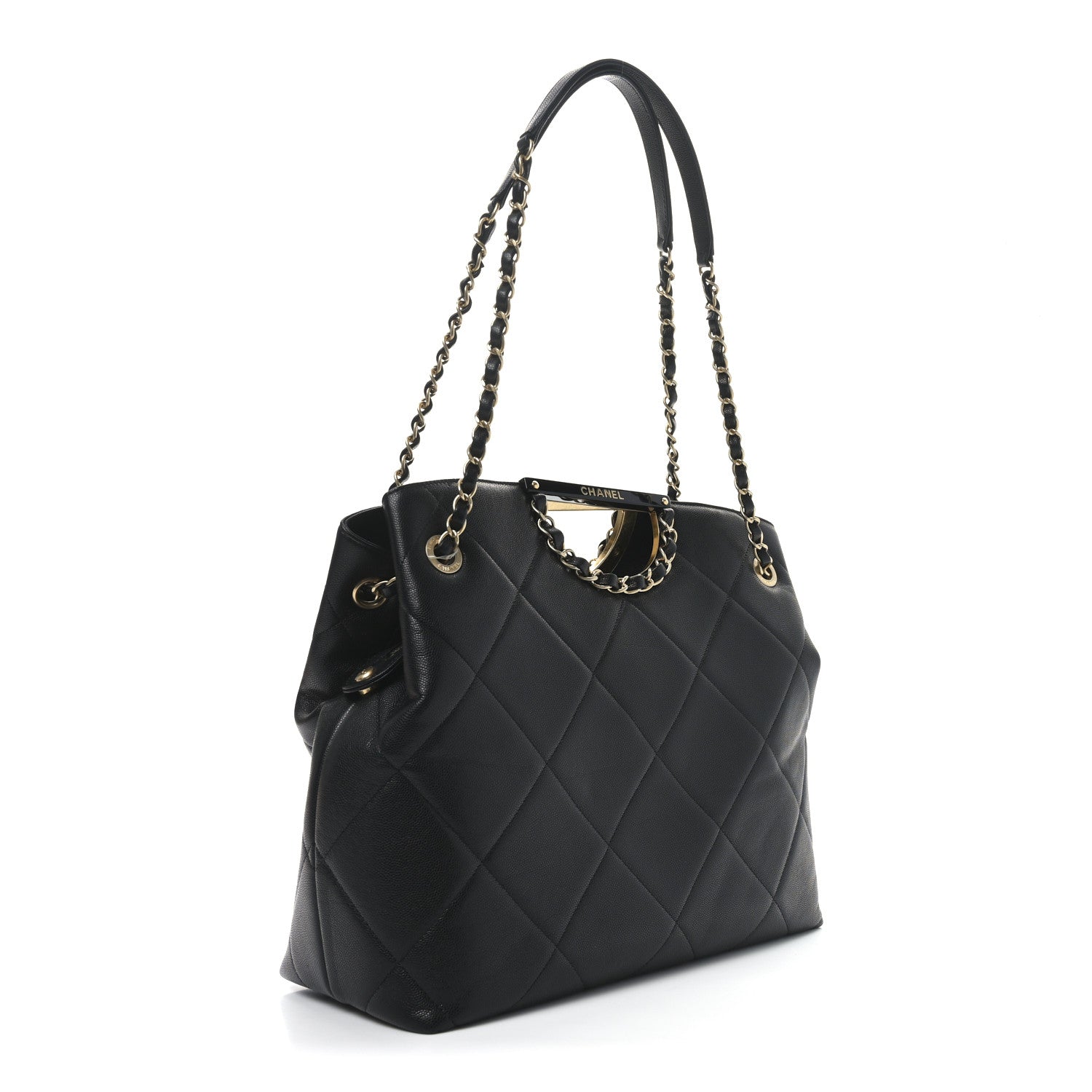 Caviar Quilted Large A Real Catch Shopping Bag Black