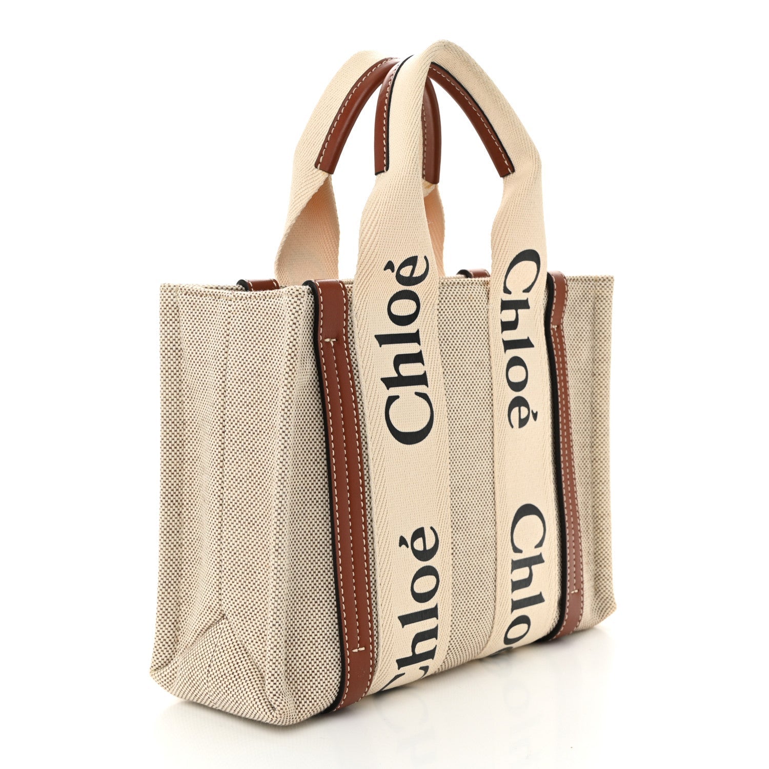 Cotton Calfskin Small Woody Ribbon Tote White Brown