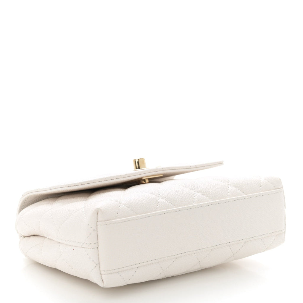 Caviar Quilted Coco Handle Clutch With Chain White