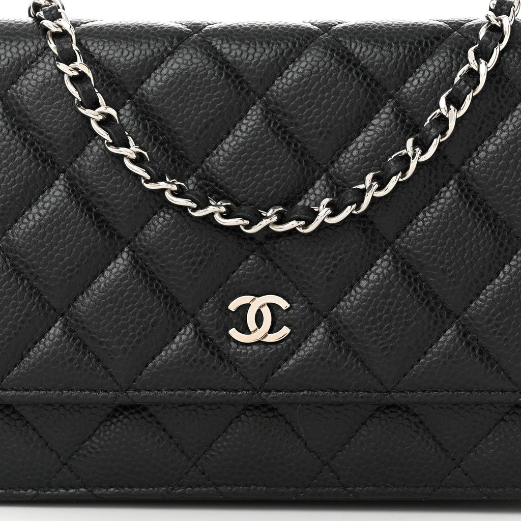 Caviar Quilted Wallet on Chain WOC Black