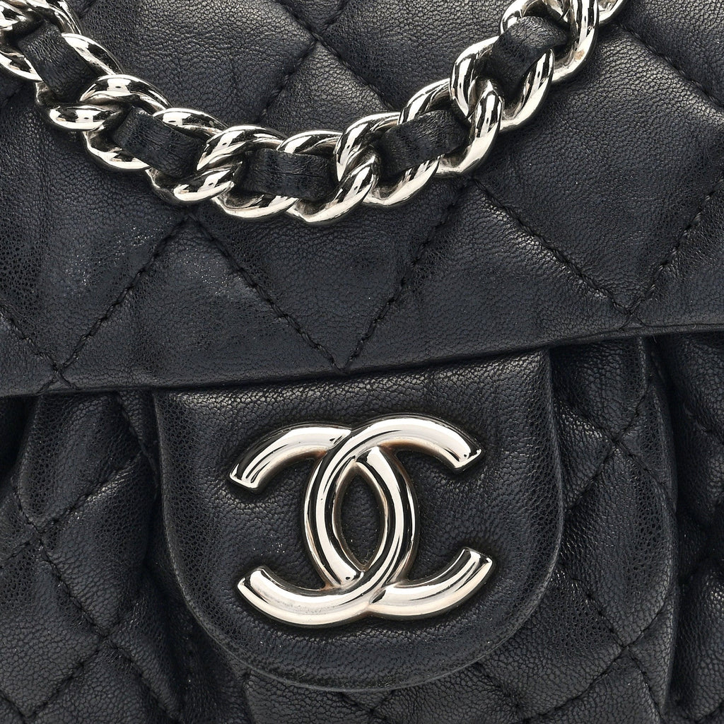Washed Lambskin Quilted Mini Chain Around Flap Black