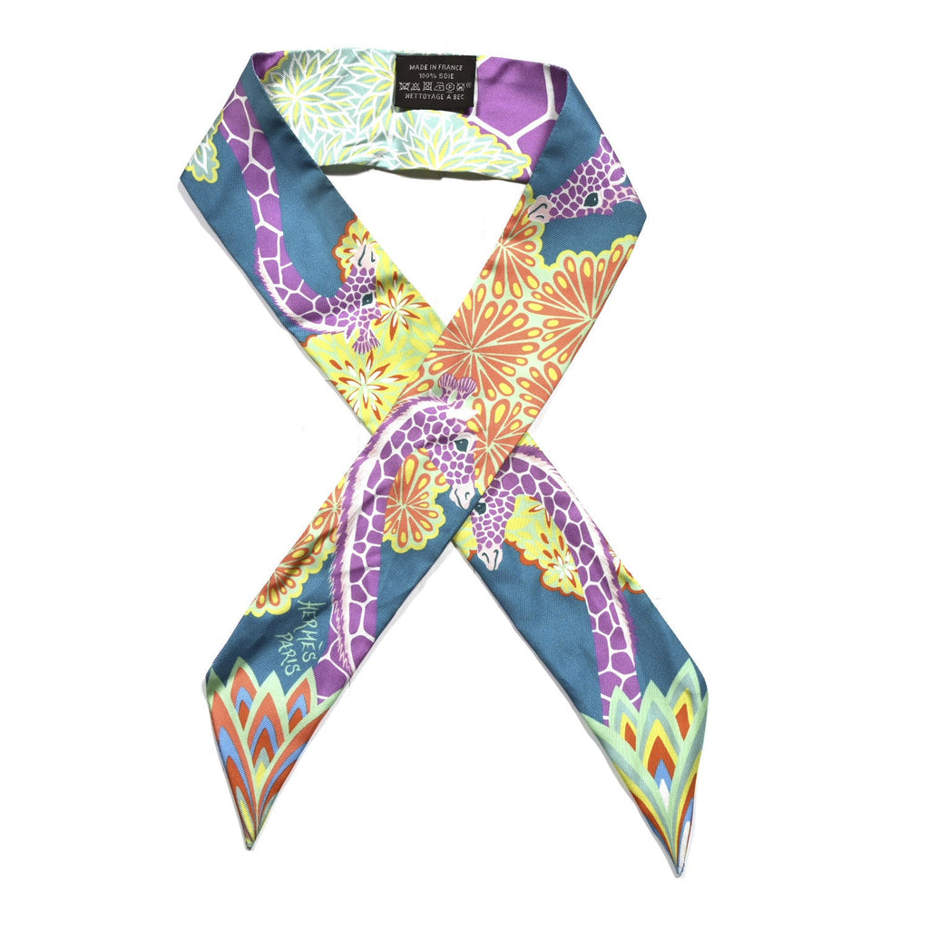 Silk The Three Graces Twilly Canard Mauve Jaune Fluo