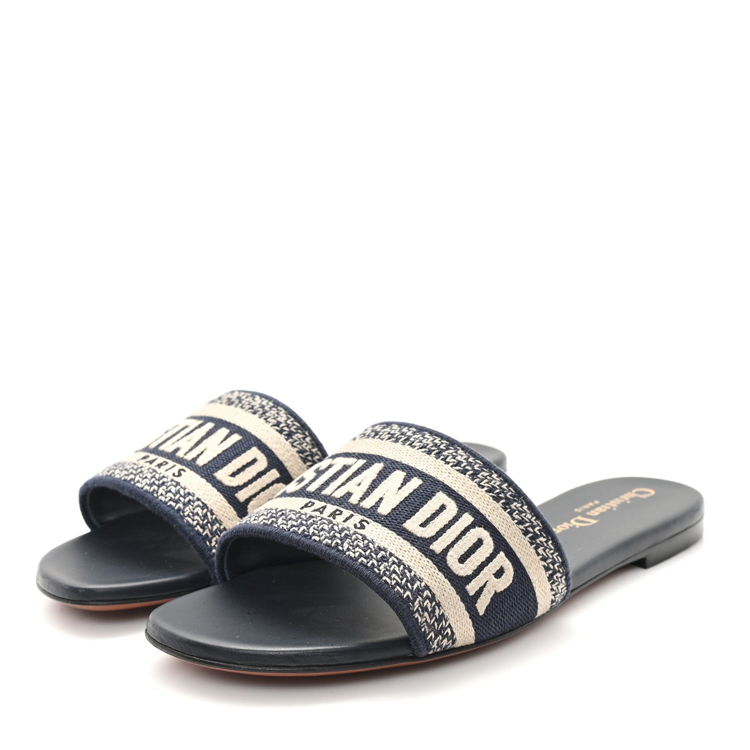 Canvas Embroidered Dway Mules Slide Sandals 35.5 Deep Blue
