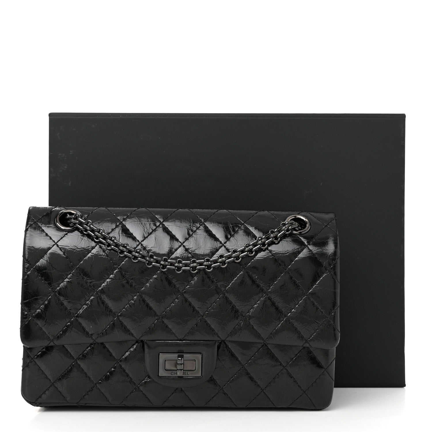 Glazed Aged Calfskin Quilted 2.55 Reissue 225 Flap So Black