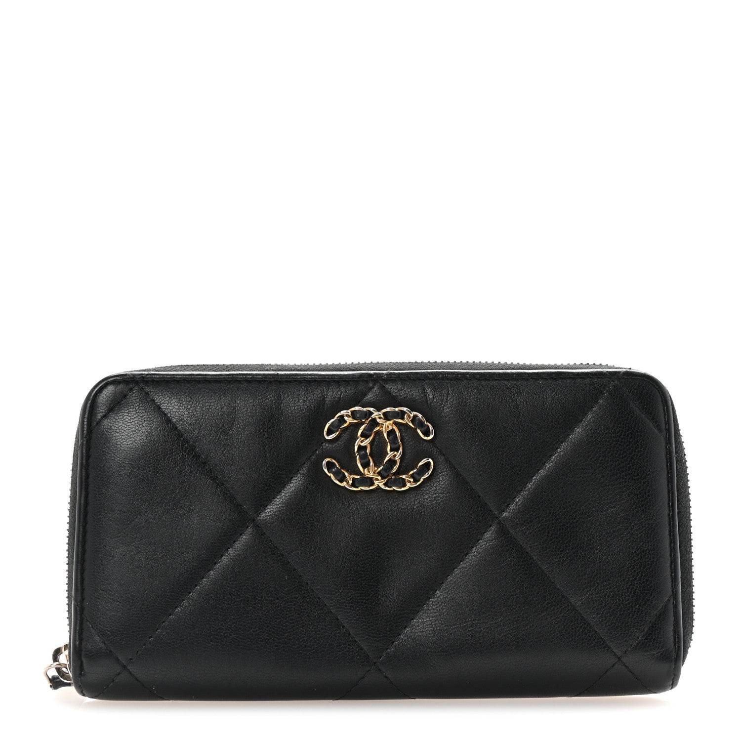 Lambskin Quilted 19 Long Zipped Around Wallet Black