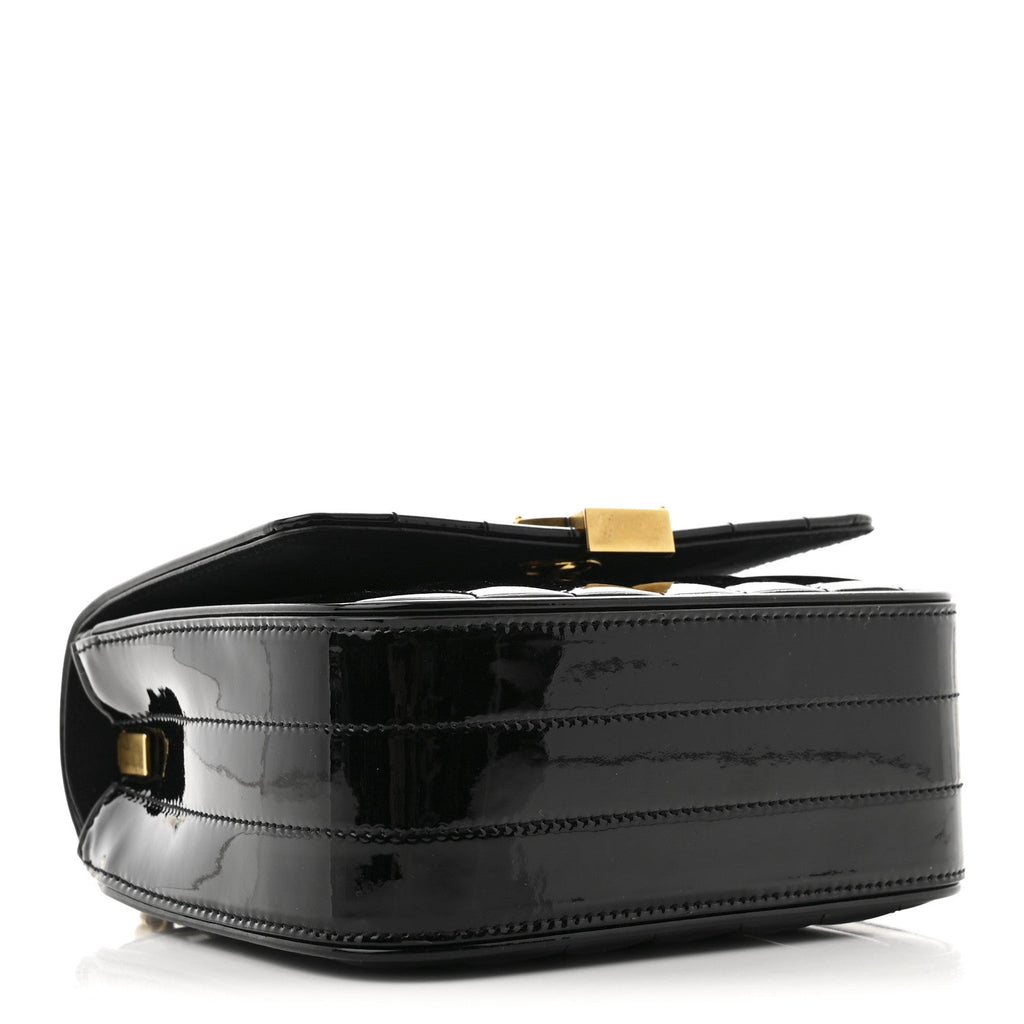 Patent Calfskin Matelasse Monogram Small Vicky Chain Bag Black