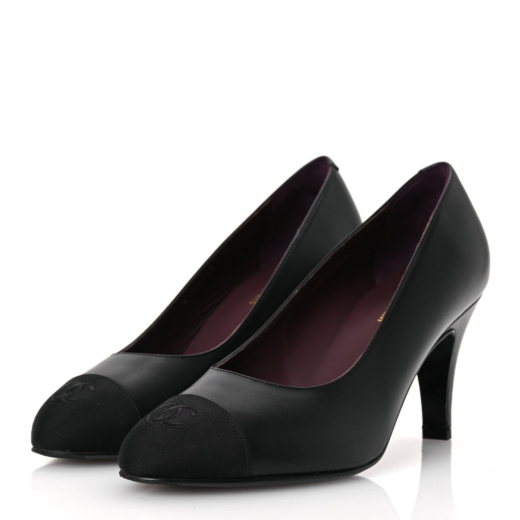 Lambskin Grosgrain Cap Toe CC Pumps 37.5 Black