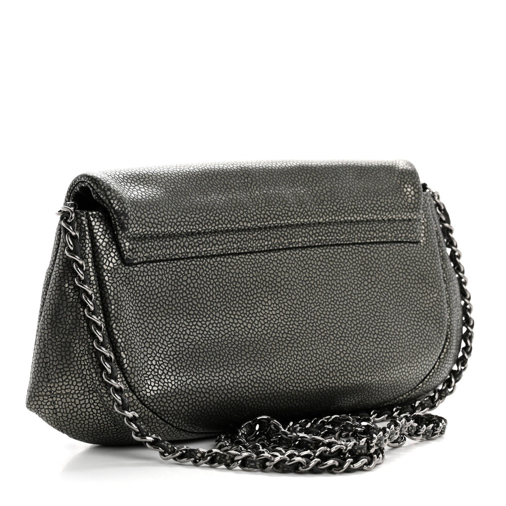 Metallic Caviar Half Moon Wallet On Chain WOC Dark Silver