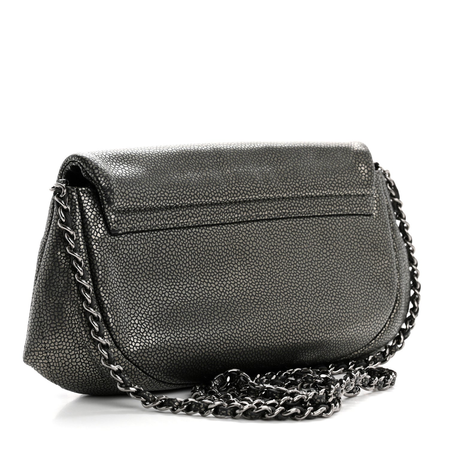 Metallic Caviar Half Moon Wallet On Chain WOC Dark Silver