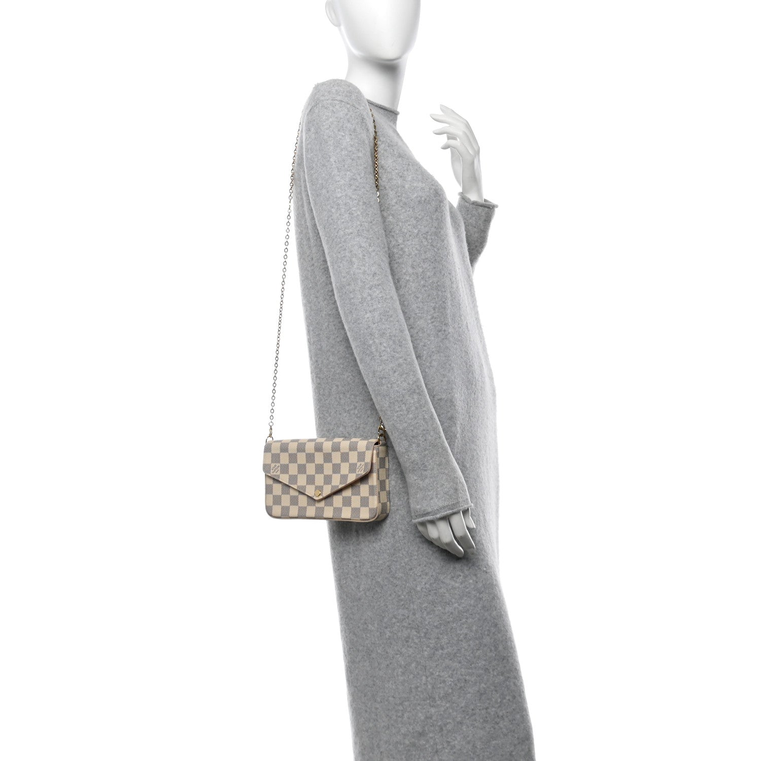Damier Azur Pochette Felicie Chain Wallet Rose Ballerine