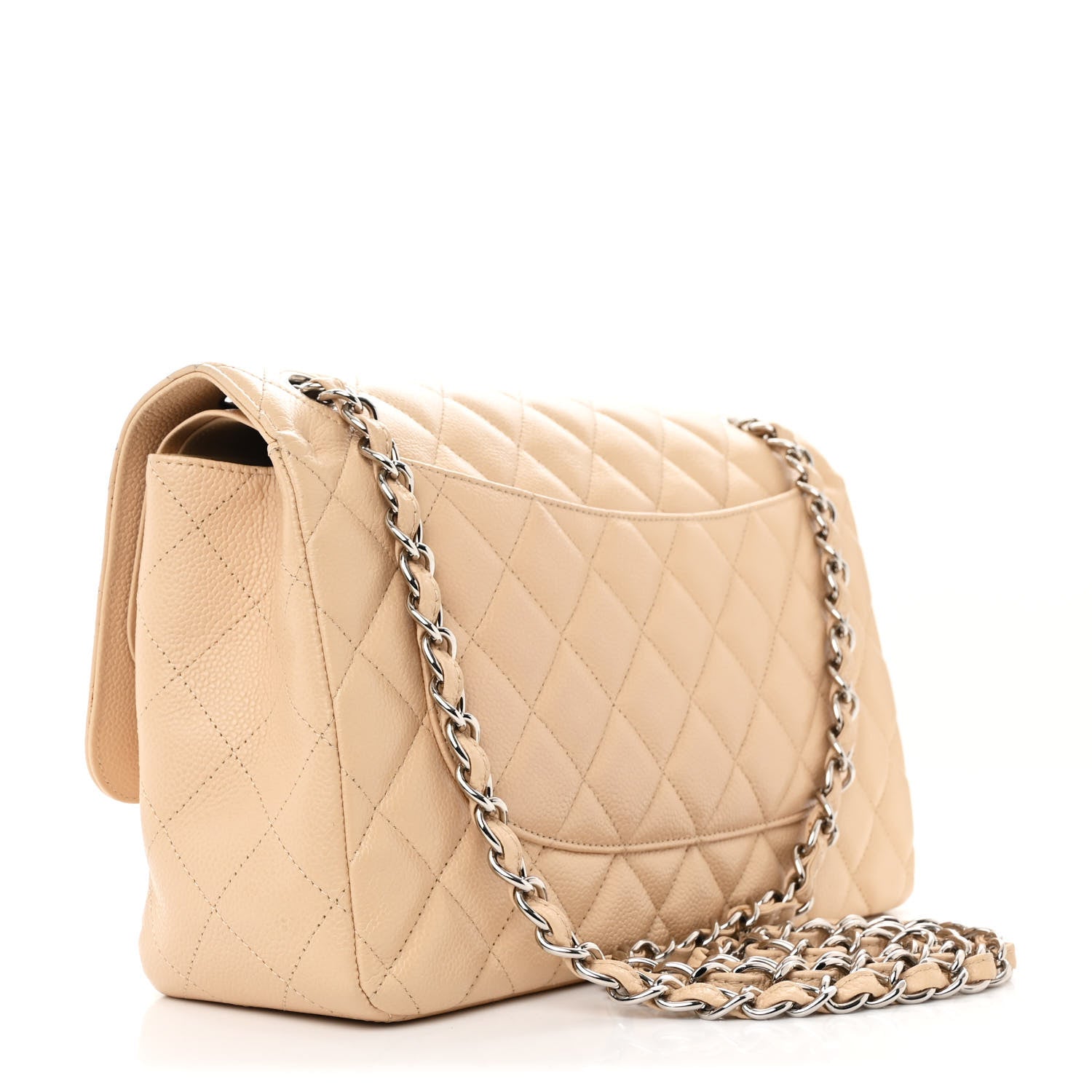 Caviar Quilted Jumbo Double Flap Beige