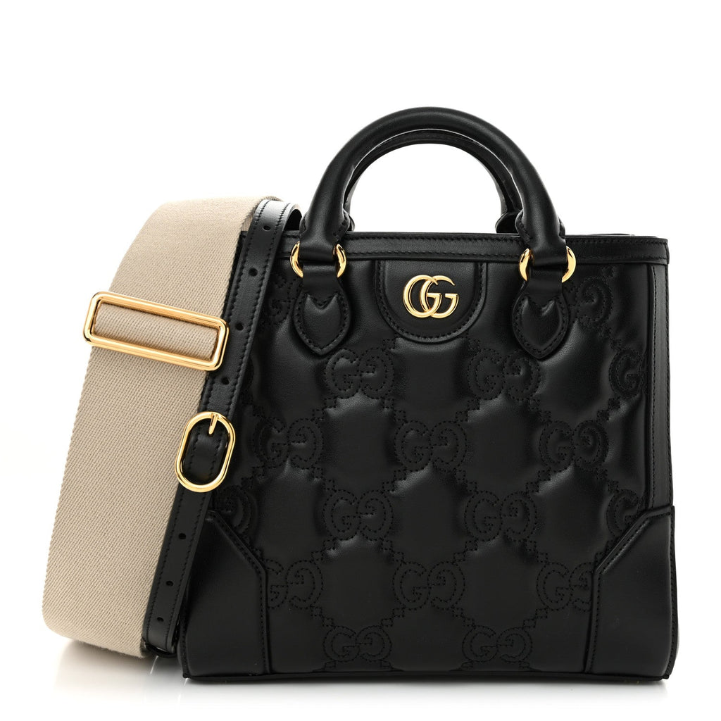 Calfskin GG Matelasse Mini Tote Bag Black Natural