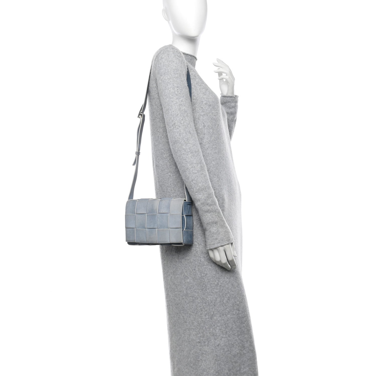 Calfskin Denim Print Maxi Intreccio Cassette Crossbody Bag Blue