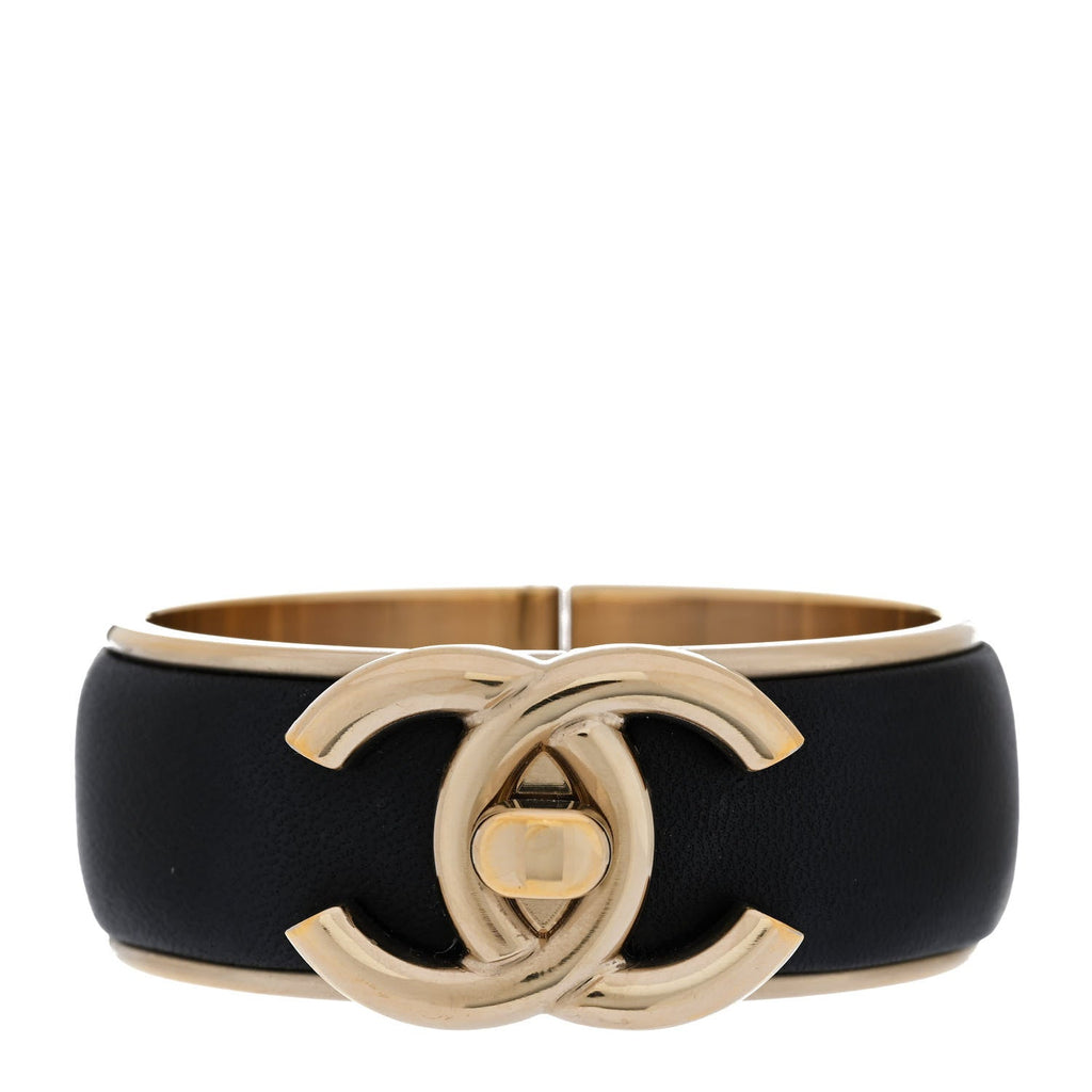 Lambskin CC Turnlock Cuff Bracelet Black Gold